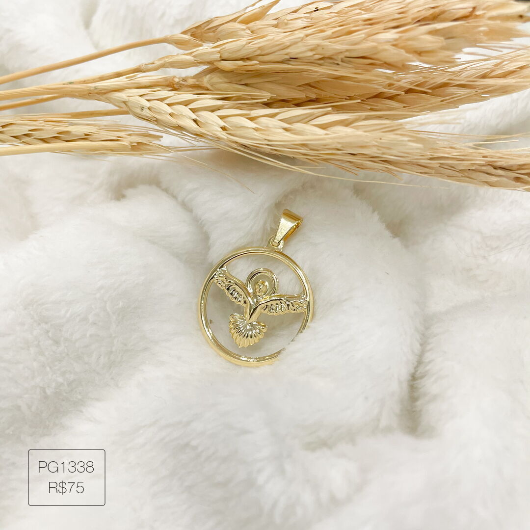 Pingente de Divino Espirito Santo Redondo Liso Dourado